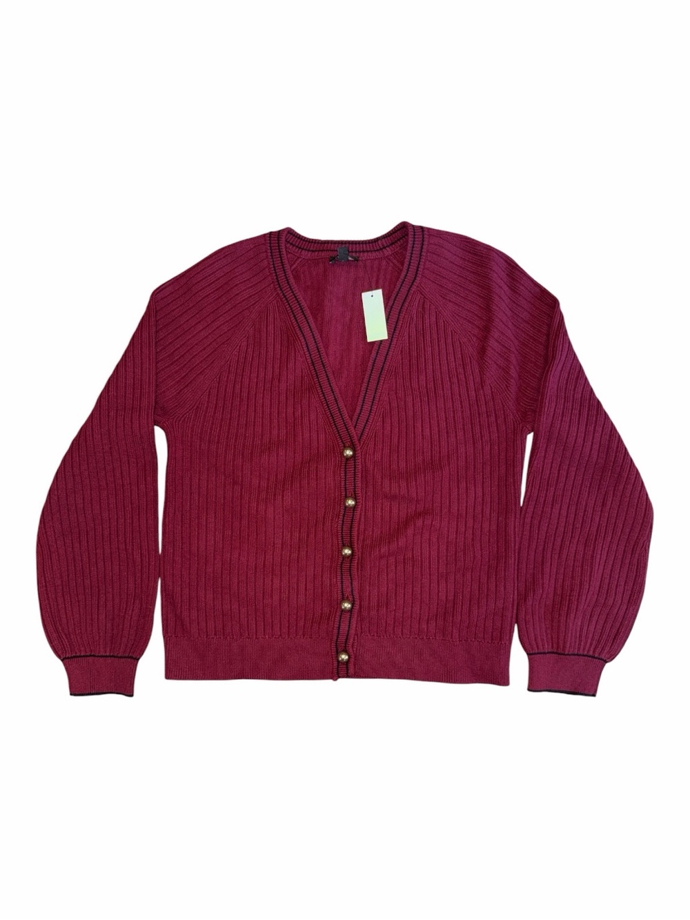 Talbots Ribbed V-Neck Button-Front Cardigan in Burgundy - Picture 5 of 5